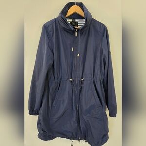 Olsen Europe‎ Long Navy Raincoat With Hidden Hood Size M/10